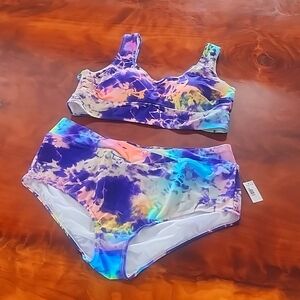 Torrid Tie Dye Scoop Neck Swim Bikini Top & Wrap Waist Bikini Bottom Set